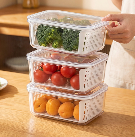 Storage Box Refrigerator Storage Box Vegetable And Fruit Box Drain Basket ( Pack Of 3 )
